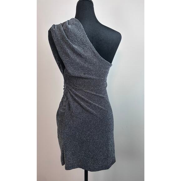 Free People Malia Metallic One Shoulder Mini Dress Size S Black Silver Party NWT - Picture 4 of 8